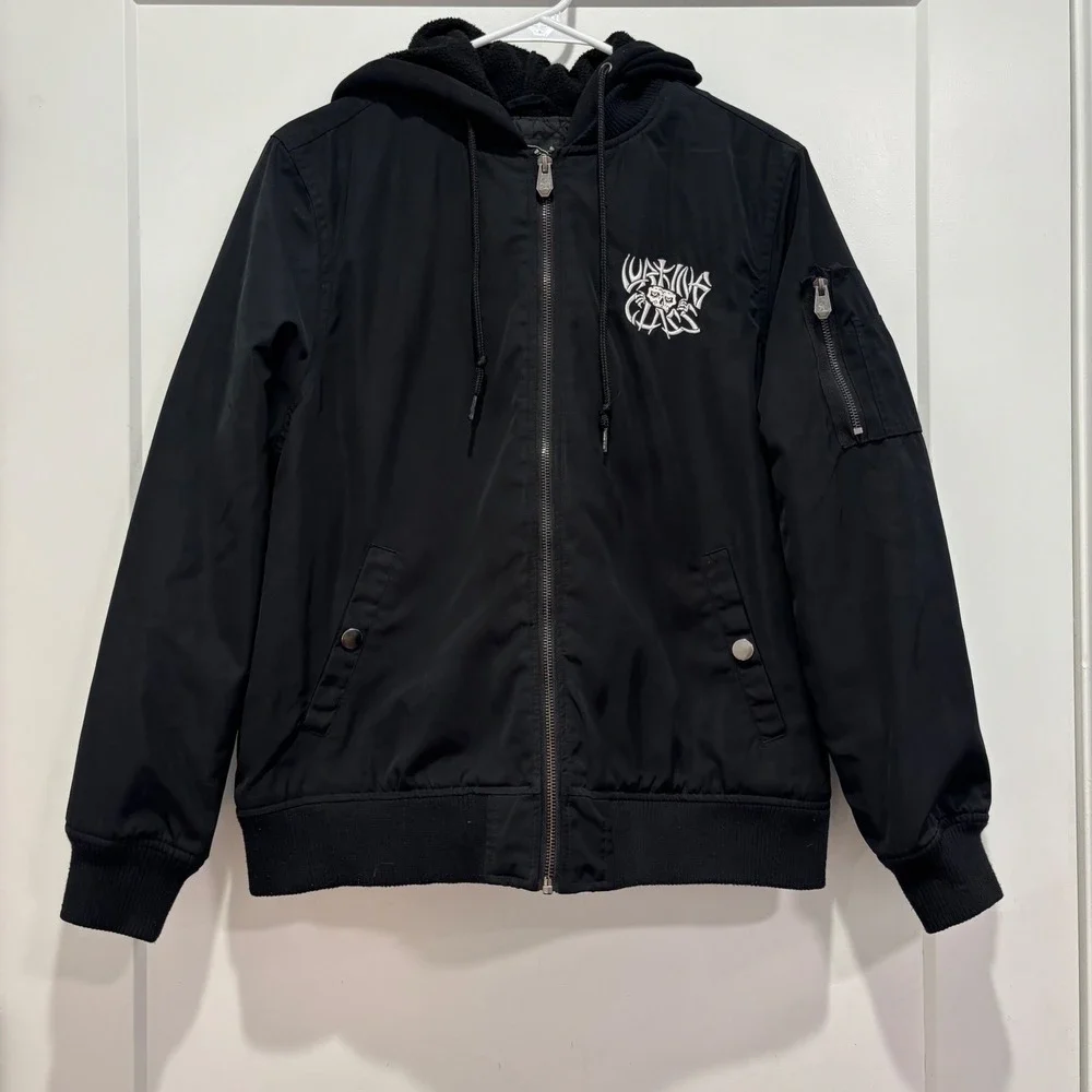 Lurking Class Sketchy Tank Mens Black Hooded Bomber Jacket Full Zip Logo XL